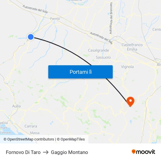 Fornovo Di Taro to Gaggio Montano map