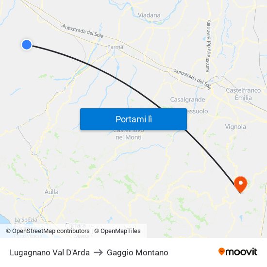 Lugagnano Val D'Arda to Gaggio Montano map