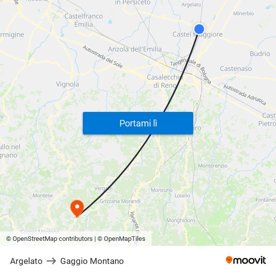 Argelato to Gaggio Montano map