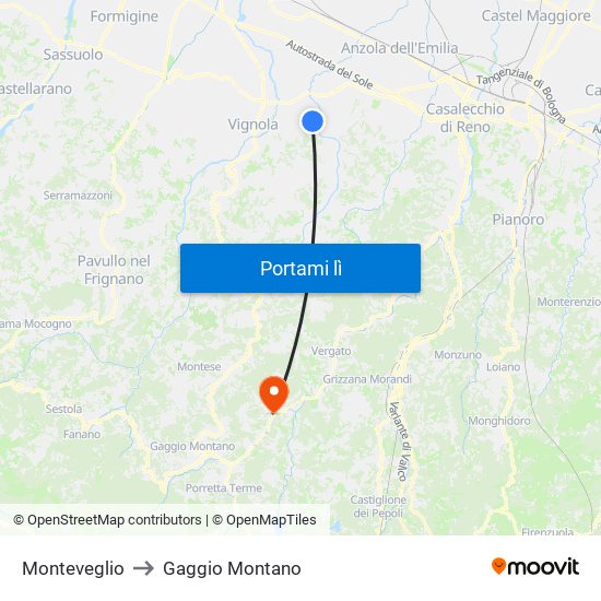 Monteveglio to Gaggio Montano map