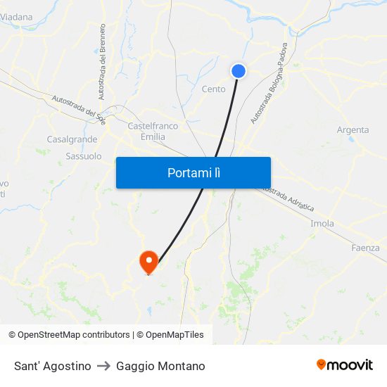 Sant' Agostino to Gaggio Montano map