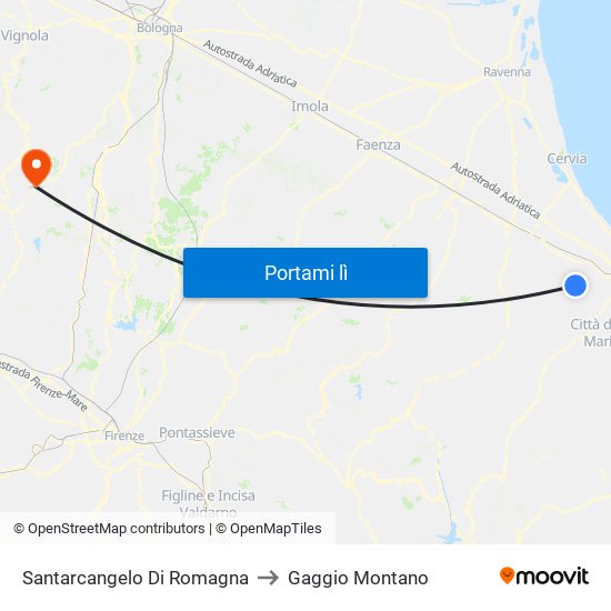 Santarcangelo Di Romagna to Gaggio Montano map