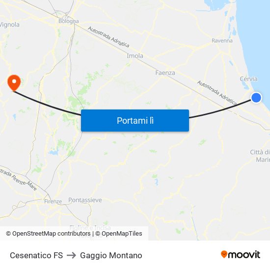 Cesenatico FS to Gaggio Montano map