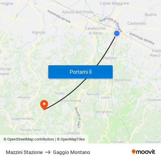 Mazzini Stazione to Gaggio Montano map