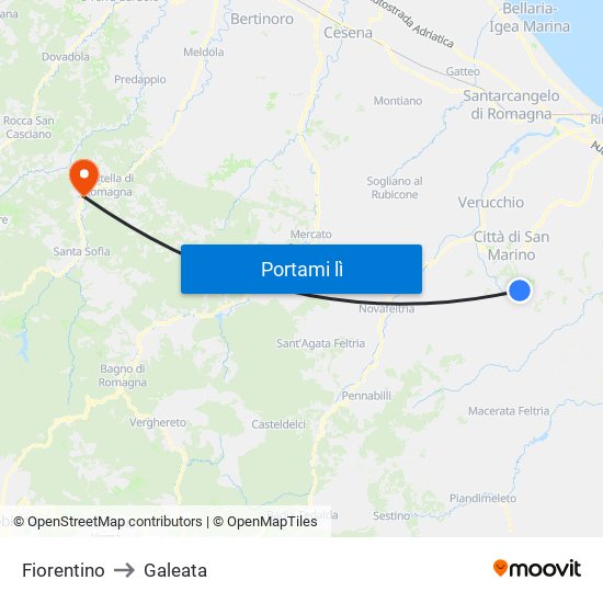 Fiorentino to Galeata map