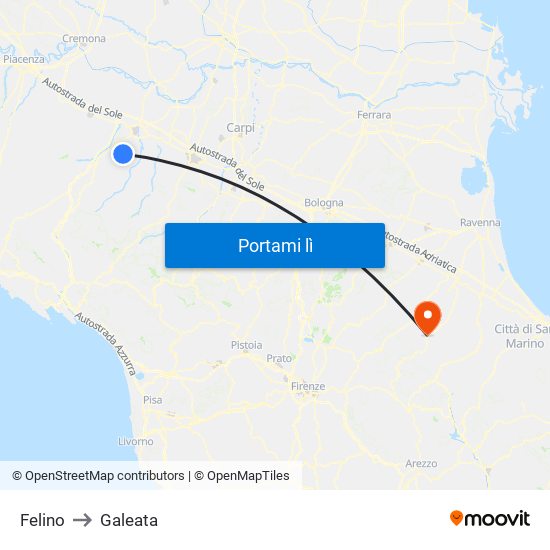 Felino to Galeata map