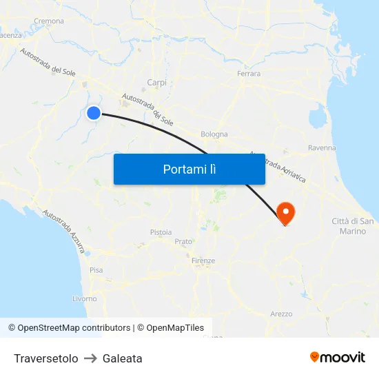 Traversetolo to Galeata map
