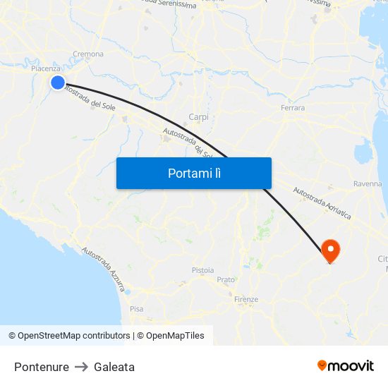 Pontenure to Galeata map