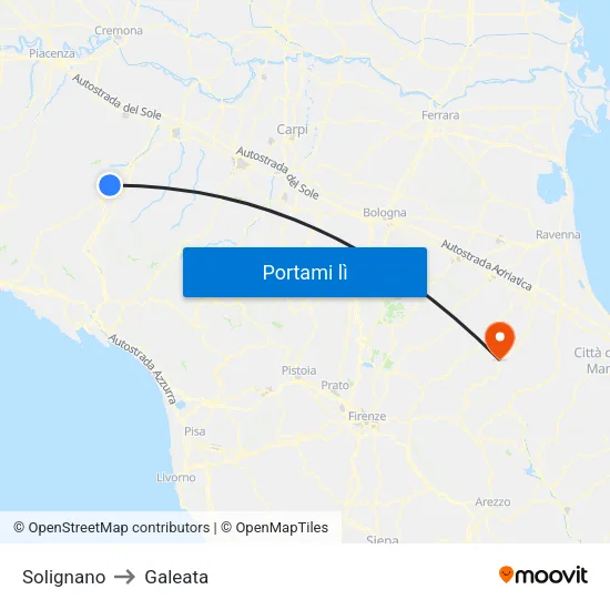 Solignano to Galeata map