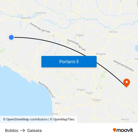 Bobbio to Galeata map