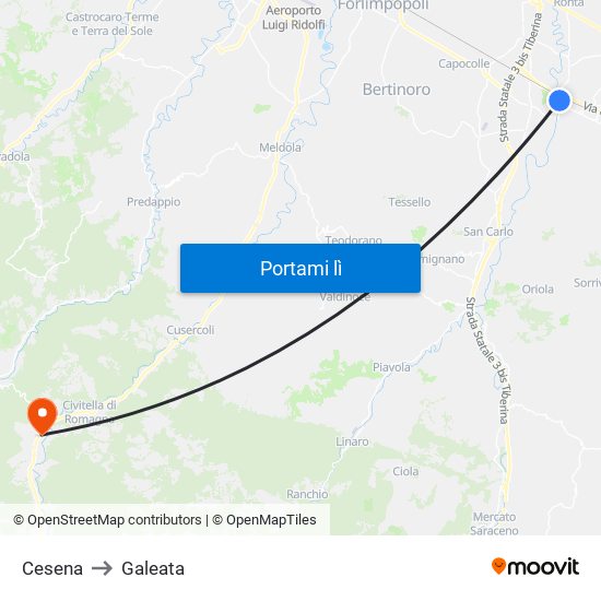 Cesena to Galeata map