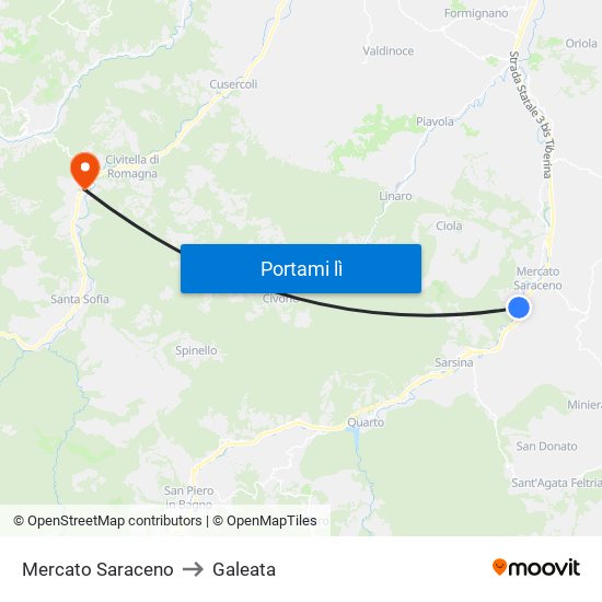 Mercato Saraceno to Galeata map