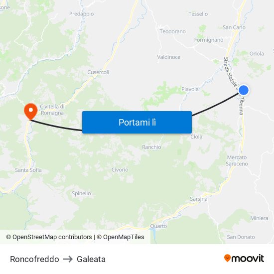 Roncofreddo to Galeata map