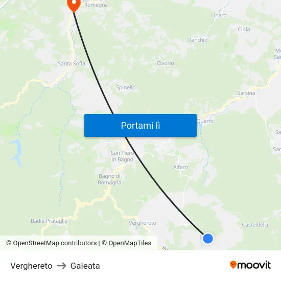 Verghereto to Galeata map
