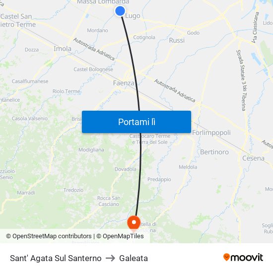 Sant' Agata Sul Santerno to Galeata map