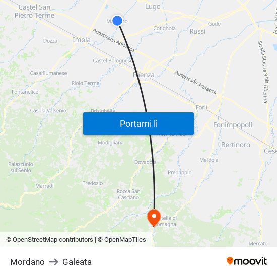 Mordano to Galeata map