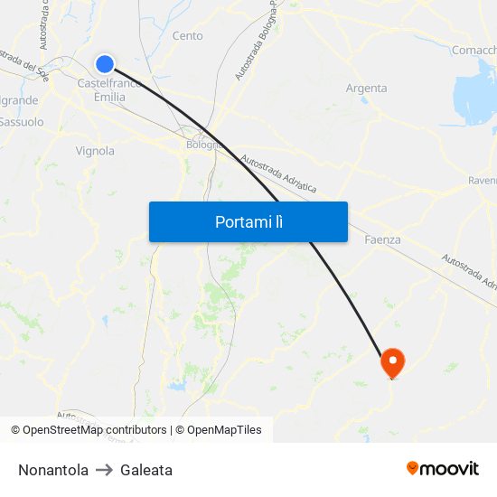 Nonantola to Galeata map