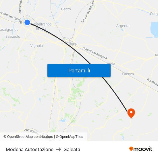 Modena  Autostazione to Galeata map