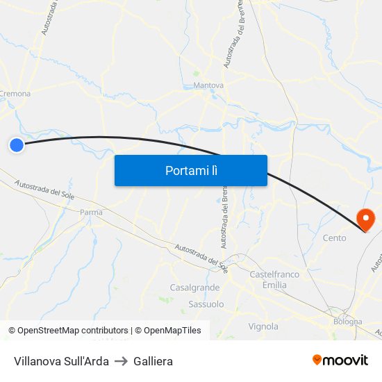Villanova Sull'Arda to Galliera map