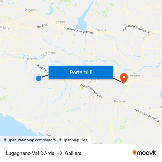 Lugagnano Val D'Arda to Galliera map
