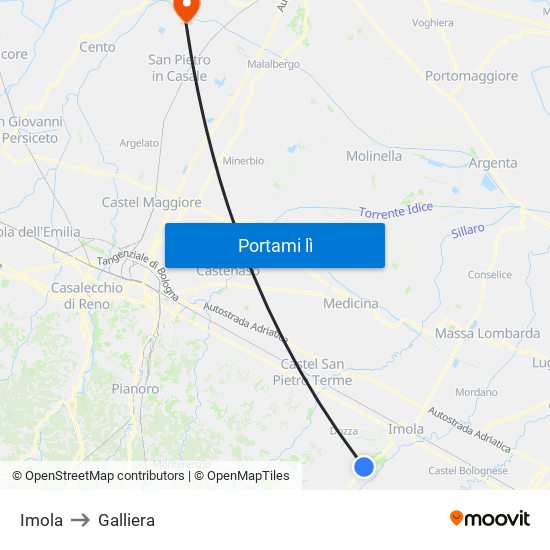 Imola to Galliera map