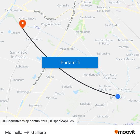 Molinella to Galliera map