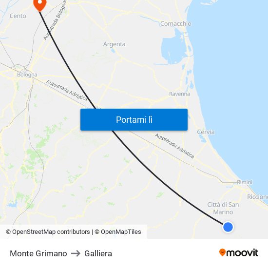 Monte Grimano to Galliera map