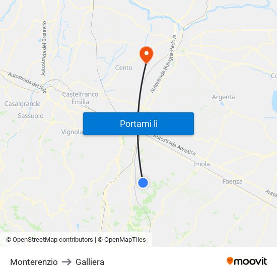 Monterenzio to Galliera map