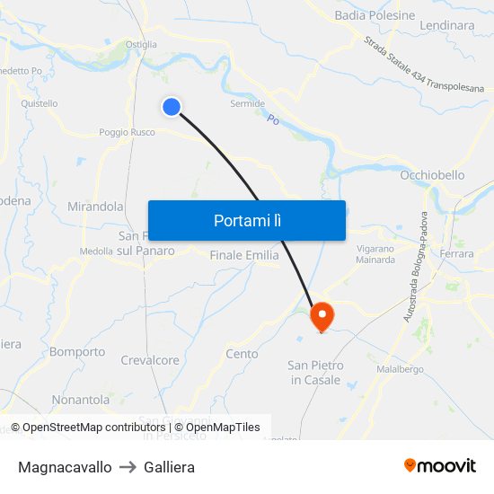 Magnacavallo to Galliera map