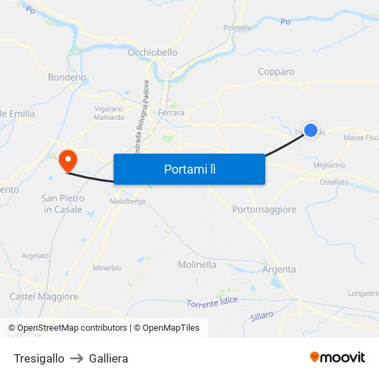 Tresigallo to Galliera map