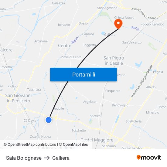 Sala Bolognese to Galliera map