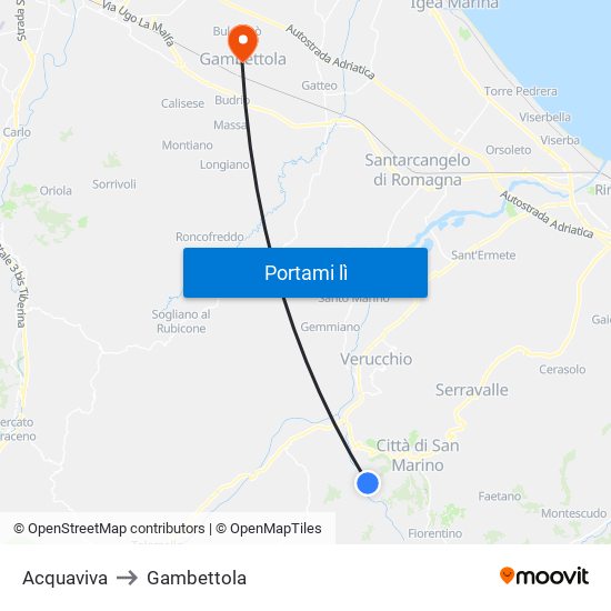 Acquaviva to Gambettola map