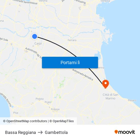 Bassa Reggiana to Gambettola map