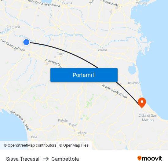 Sissa Trecasali to Gambettola map