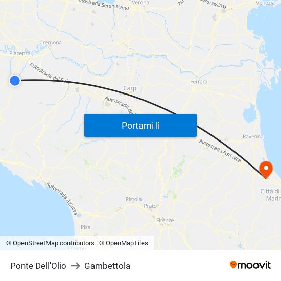 Ponte Dell'Olio to Gambettola map