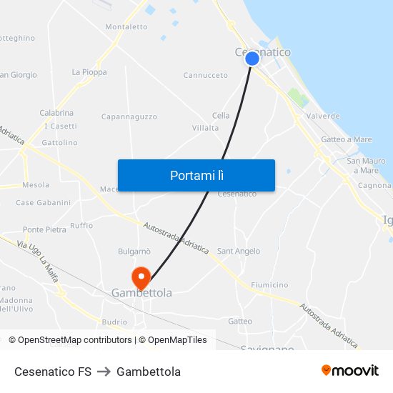Cesenatico FS to Gambettola map