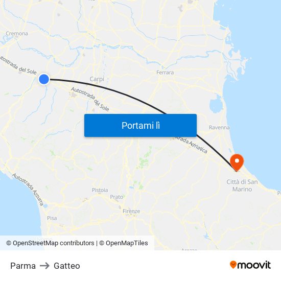 Parma to Gatteo map