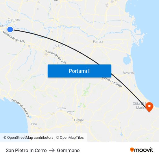 San Pietro In Cerro to Gemmano map