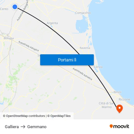 Galliera to Gemmano map
