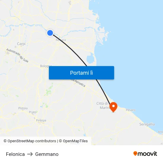 Felonica to Gemmano map