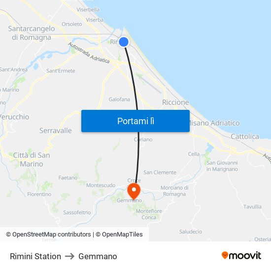 Rimini Station to Gemmano map