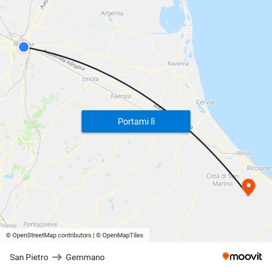 San Pietro to Gemmano map