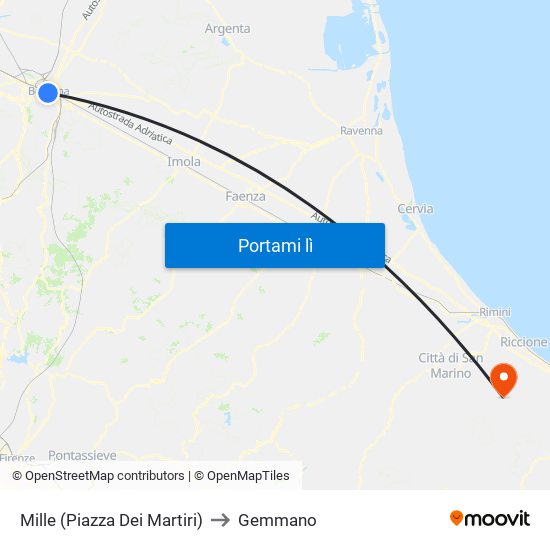 Mille (Piazza Dei Martiri) to Gemmano map
