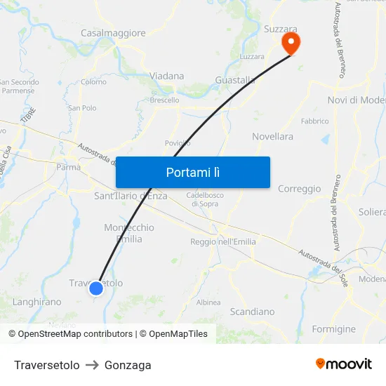 Traversetolo to Gonzaga map