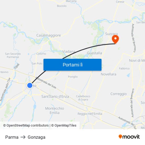 Parma to Gonzaga map