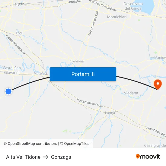 Alta Val Tidone to Gonzaga map