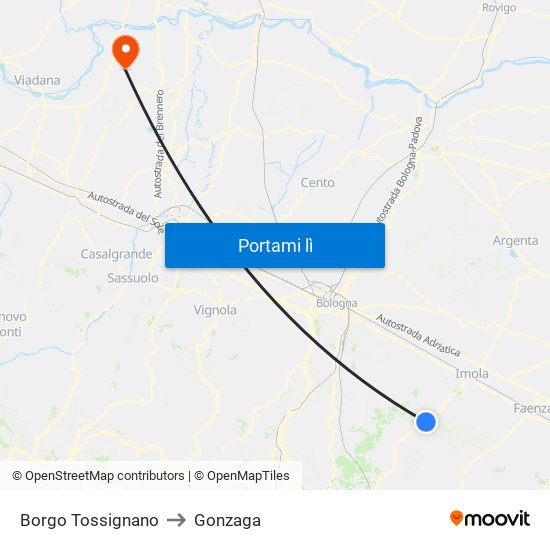 Borgo Tossignano to Gonzaga map