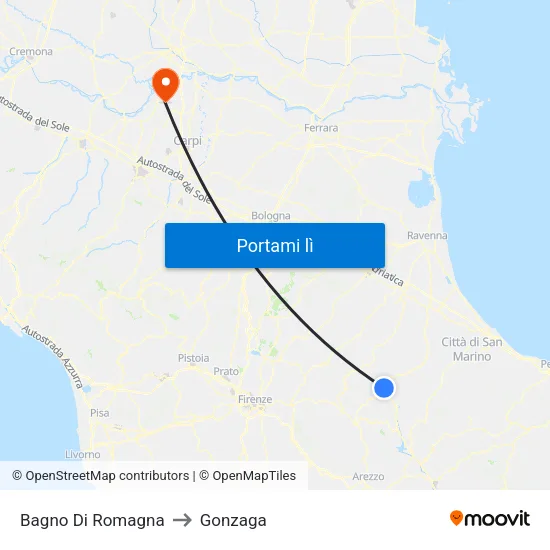 Bagno Di Romagna to Gonzaga map