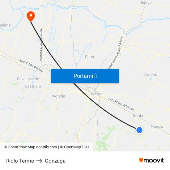 Riolo Terme to Gonzaga map