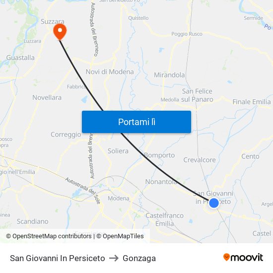 San Giovanni In Persiceto to Gonzaga map